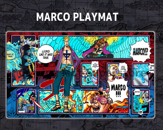 OP Playmat Marco Red/Blue Mat Zones Stitched Edges Anime Design