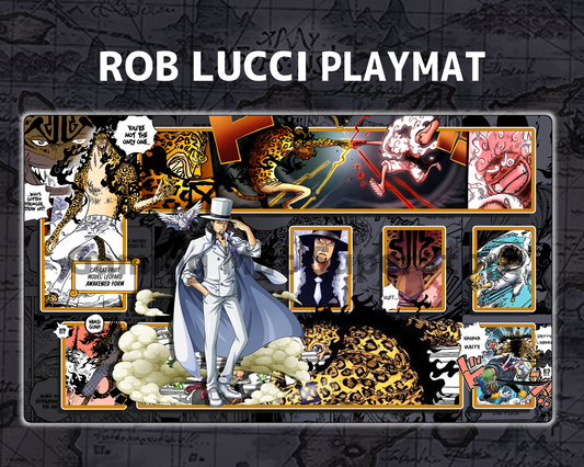 OP Playmat Rob Lucci Black Mat Zones Stitched Edges Anime Design