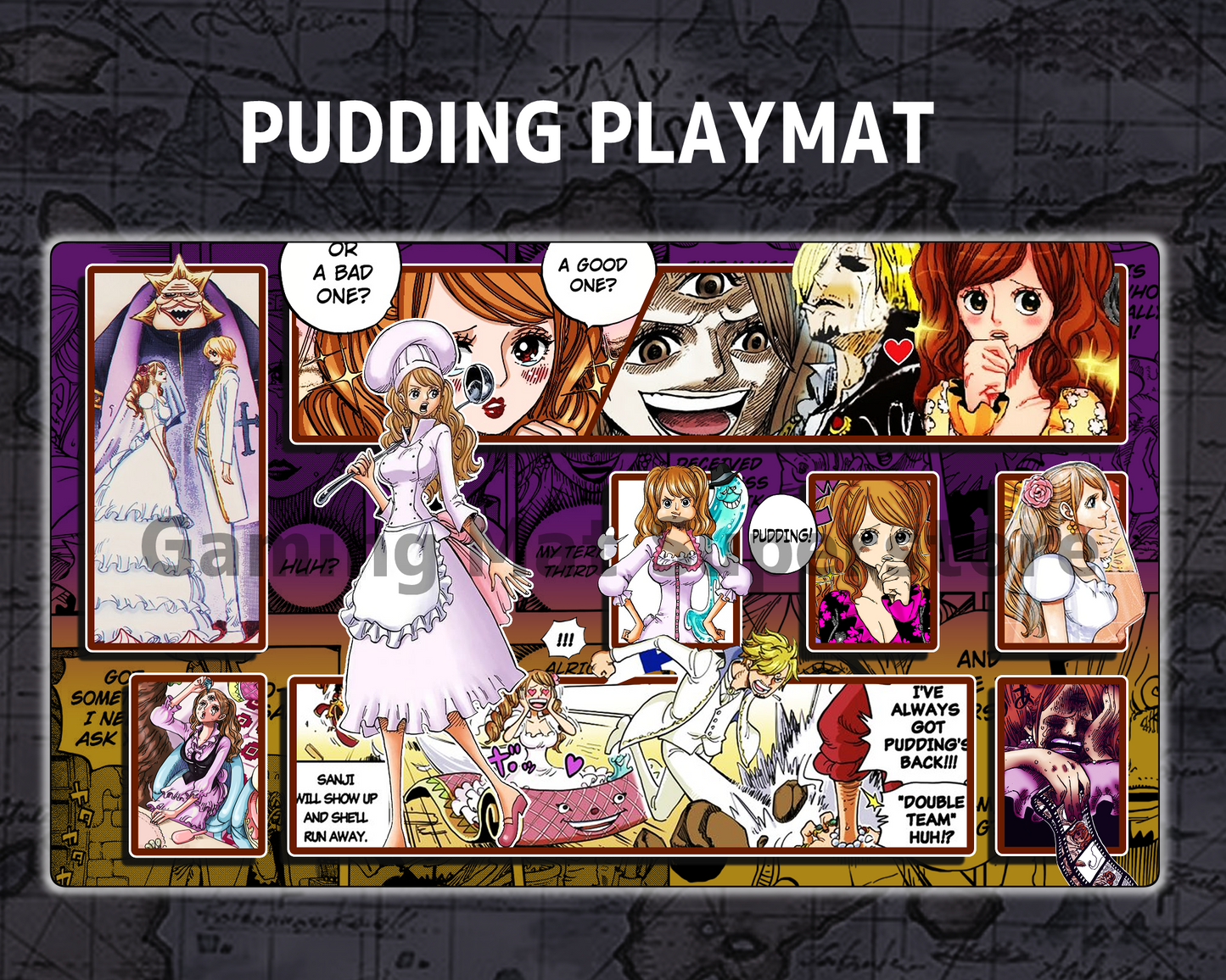 OP Playmat Charlotte Pudding Purple/Yellow Mat Zones Stitched Edges Anime Design