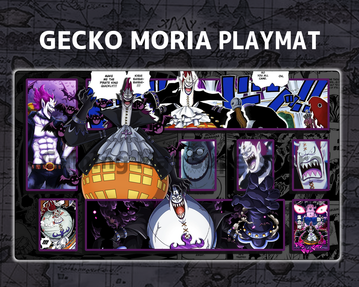 OP Playmat Gecko Moria Black Mat Zones Stitched Edges Anime Design