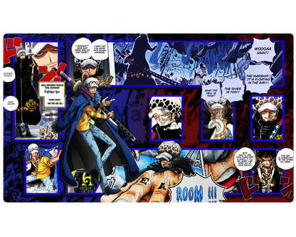 OP Playmat Trafalgar Law Blue/Red Mat Zones Stitched Edges Anime Design