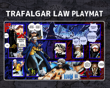 OP Playmat Trafalgar Law Blue/Red Mat Zones Stitched Edges Anime Design