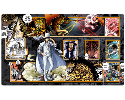 OP Playmat Rob Lucci Black Mat Zones Stitched Edges Anime Design