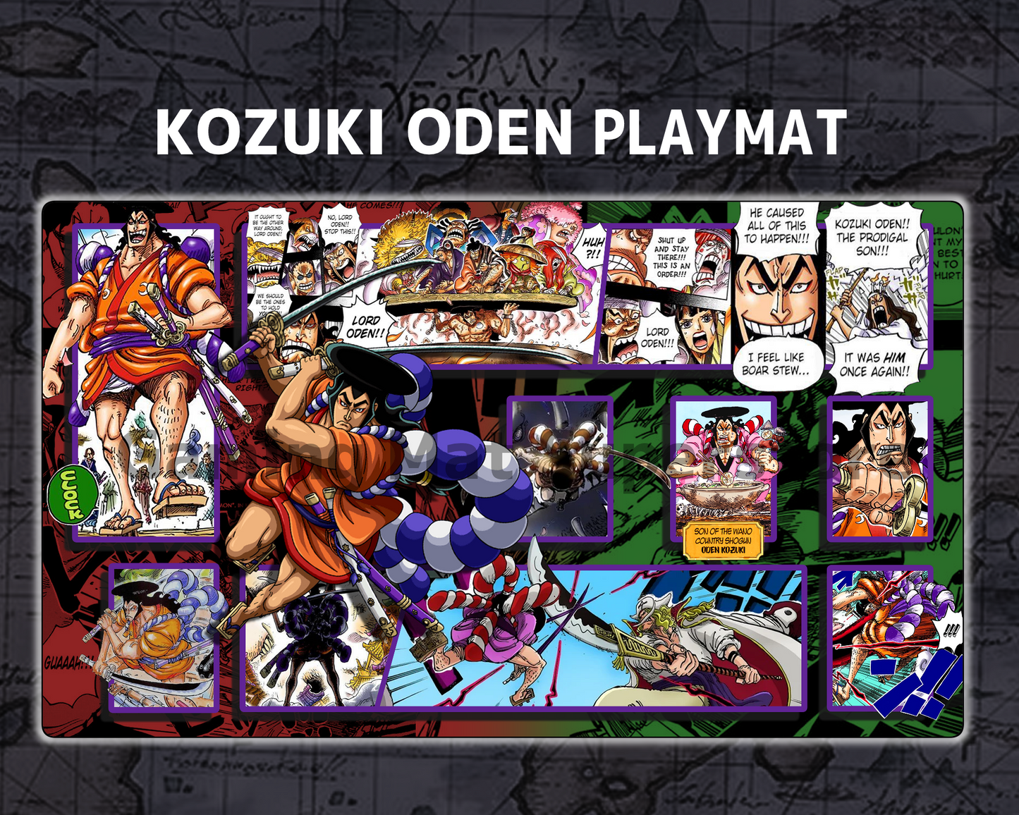 OP Playmat Kozuki Oden Red/Green Mat Zones Stitched Edges Anime Design