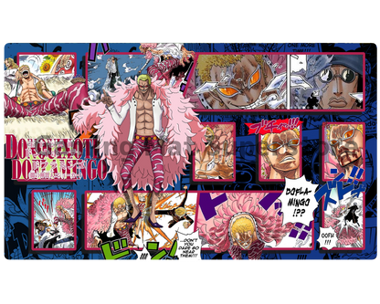 OP Playmat Donquixote Doflamingo Blue Mat Zones Stitched Edges Anime Design