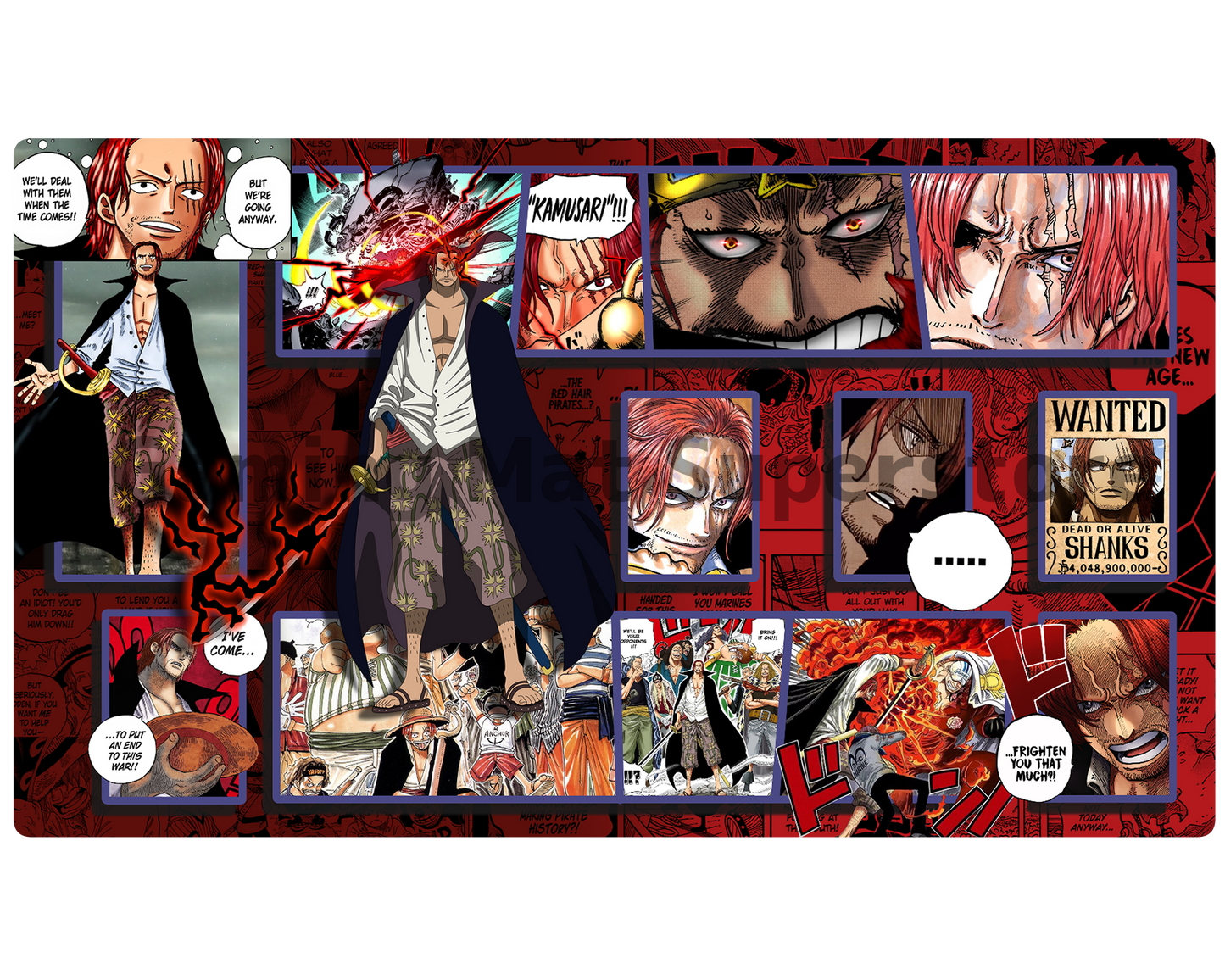 OP09 | OP Playmat Akagami Shanks Red Mat Zones Stitched Edges Anime Design