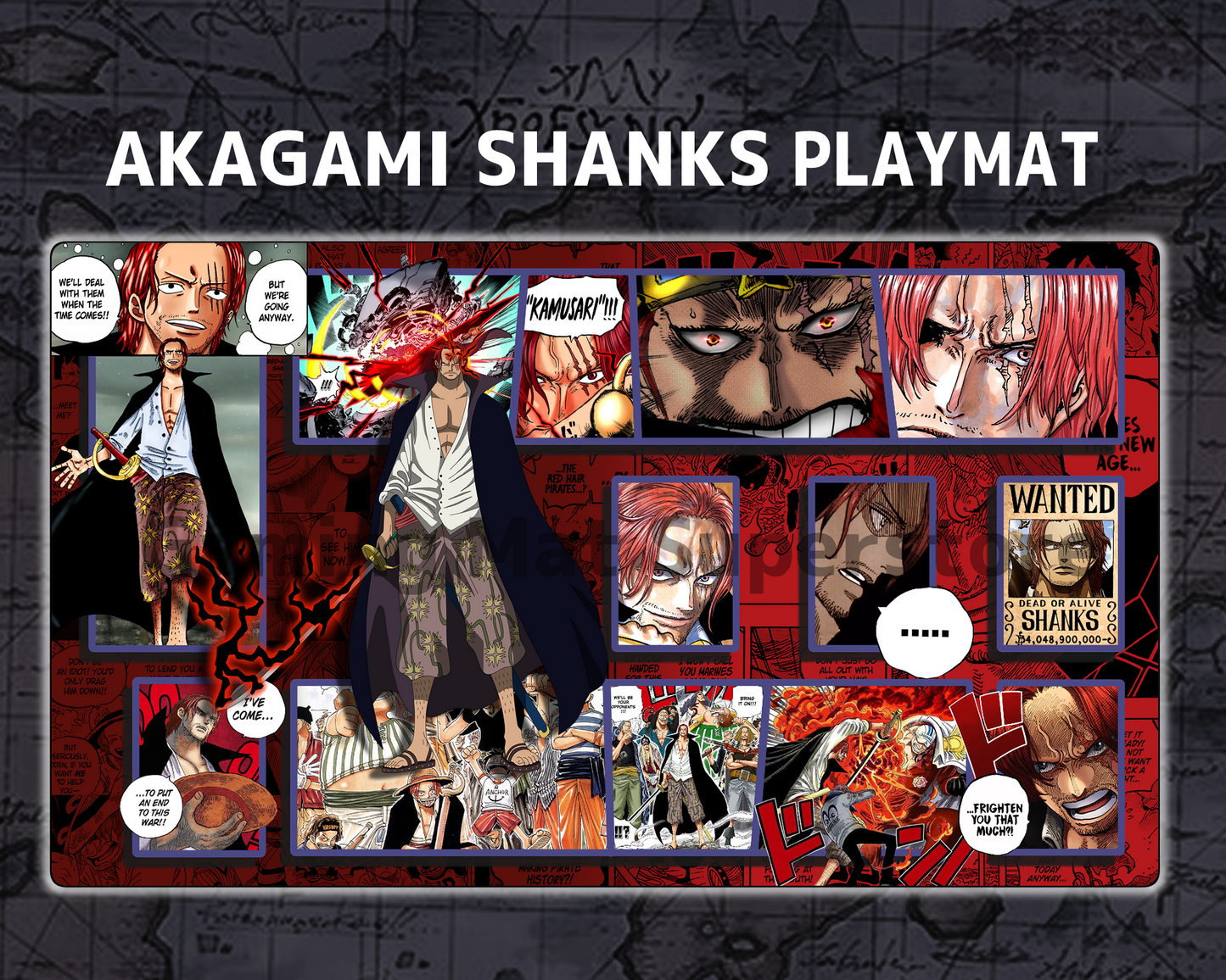 OP09 | OP Playmat Akagami Shanks Red Mat Zones Stitched Edges Anime Design