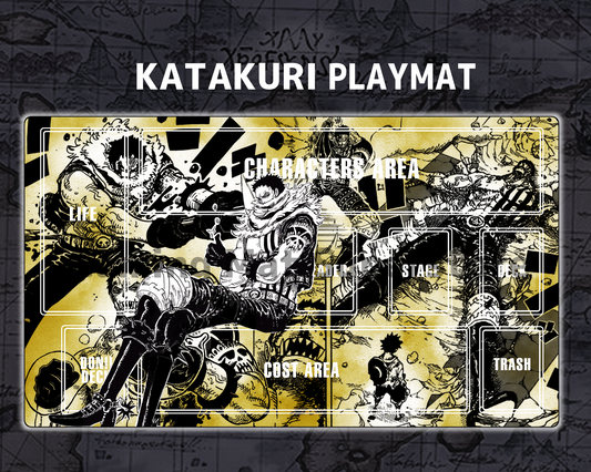 OP Playmat Charlotte Katakuri Yellow Mat Zones Stitched Edges Anime Design