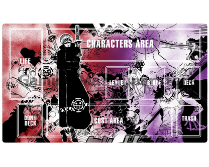 OP Playmat Trafalgar Law Red/Purple Mat Zones Stitched Edges Anime Design