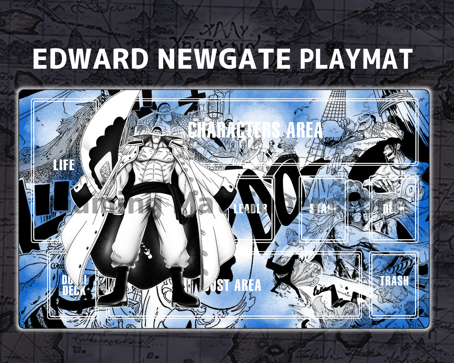 OP Playmat Edward Newgate Blue Mat Zones Stitched Edges Anime Design