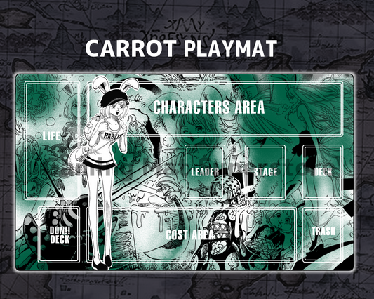 OP Playmat Carrot Green Mat Zones Stitched Edges Anime Design