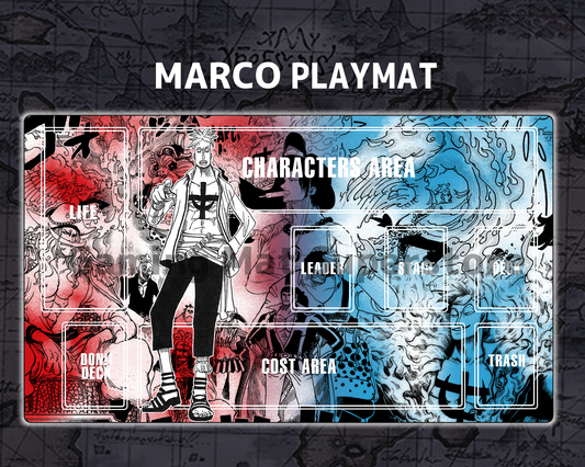 OP Playmat Marco Red/Blue Mat Zones Stitched Edges Anime Design