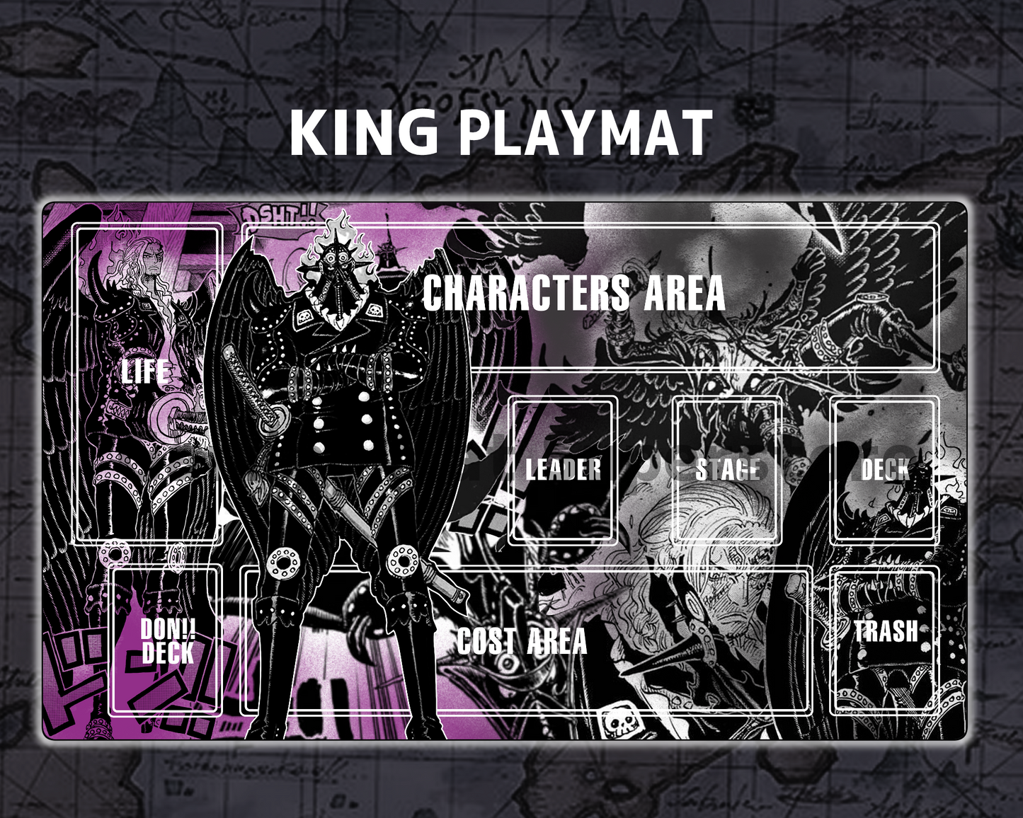 OP Playmat King Purple/Black Mat Zones Stitched Edges Anime Design