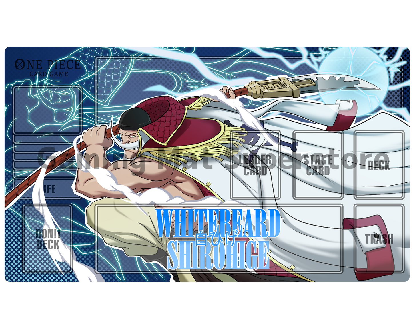 OP Playmat Shirohige Blue Mat Zones Stitched Edges Anime Design