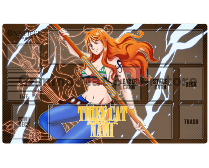 OP Playmat Nami Brown Mat Zones Stitched Edges Anime Design