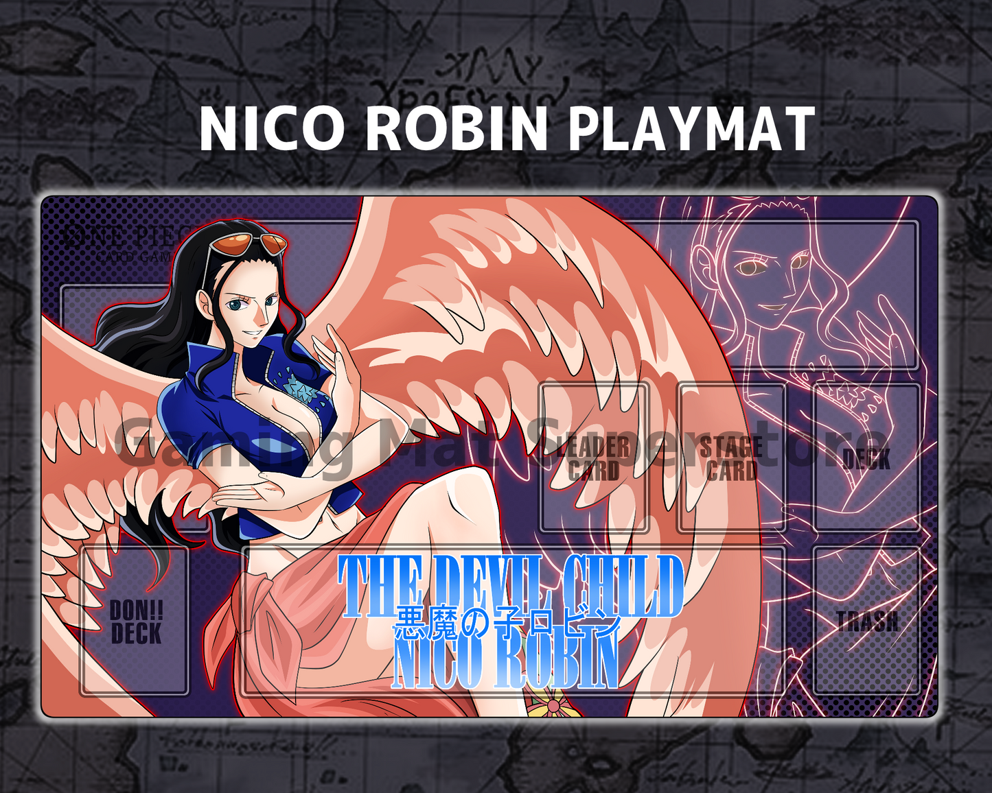 OP Playmat Nico Robin Purple Mat Zones Stitched Edges Anime Design