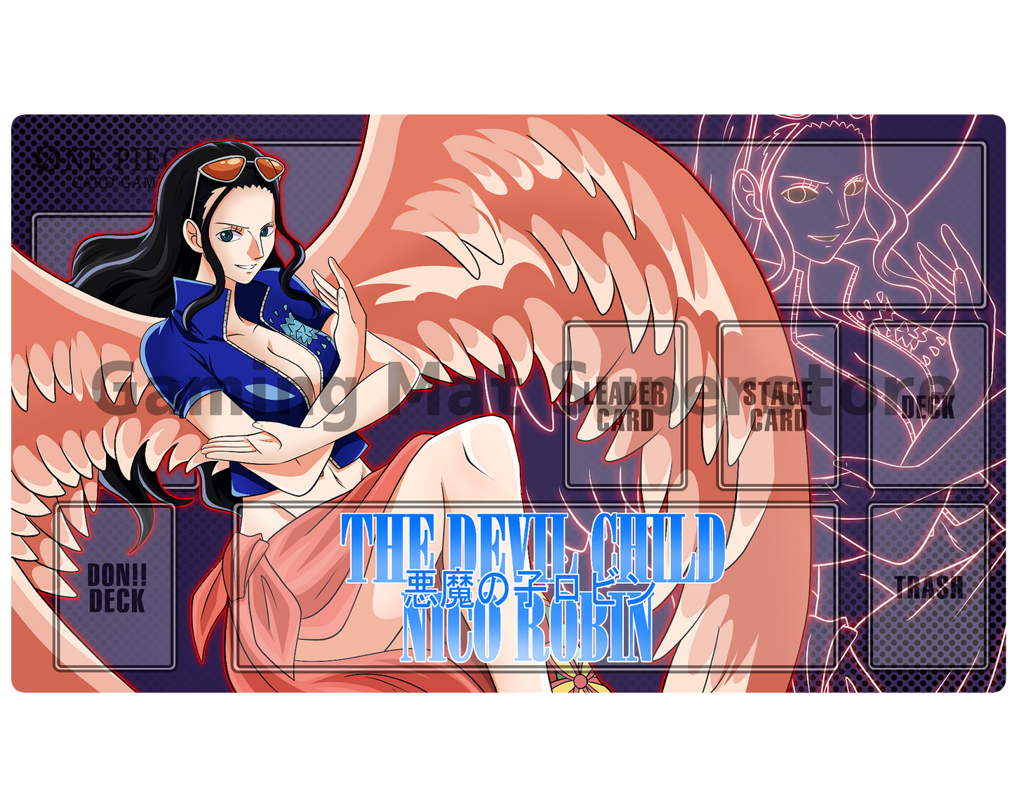 OP Playmat Nico Robin Purple Mat Zones Stitched Edges Anime Design