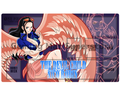 OP Playmat Nico Robin Purple Mat Zones Stitched Edges Anime Design