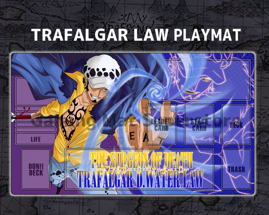 OP Playmat trafalgar Law Purple/Blue Mat Zones Stitched Edges Anime Design