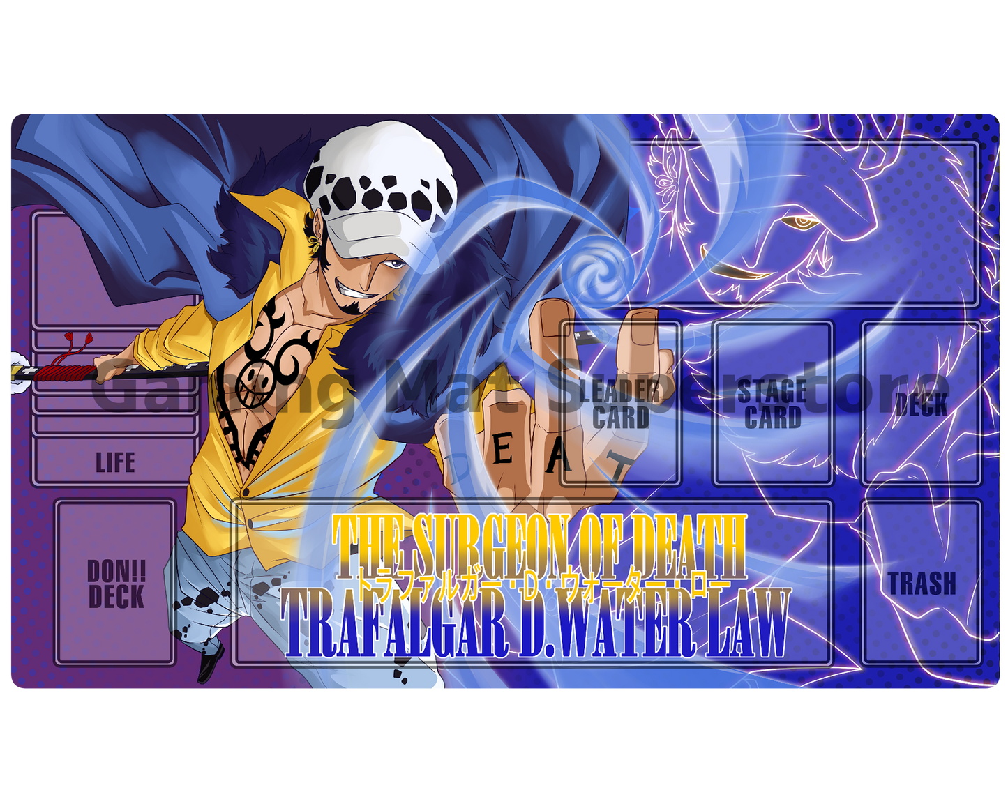 OP Playmat trafalgar Law Purple/Blue Mat Zones Stitched Edges Anime Design