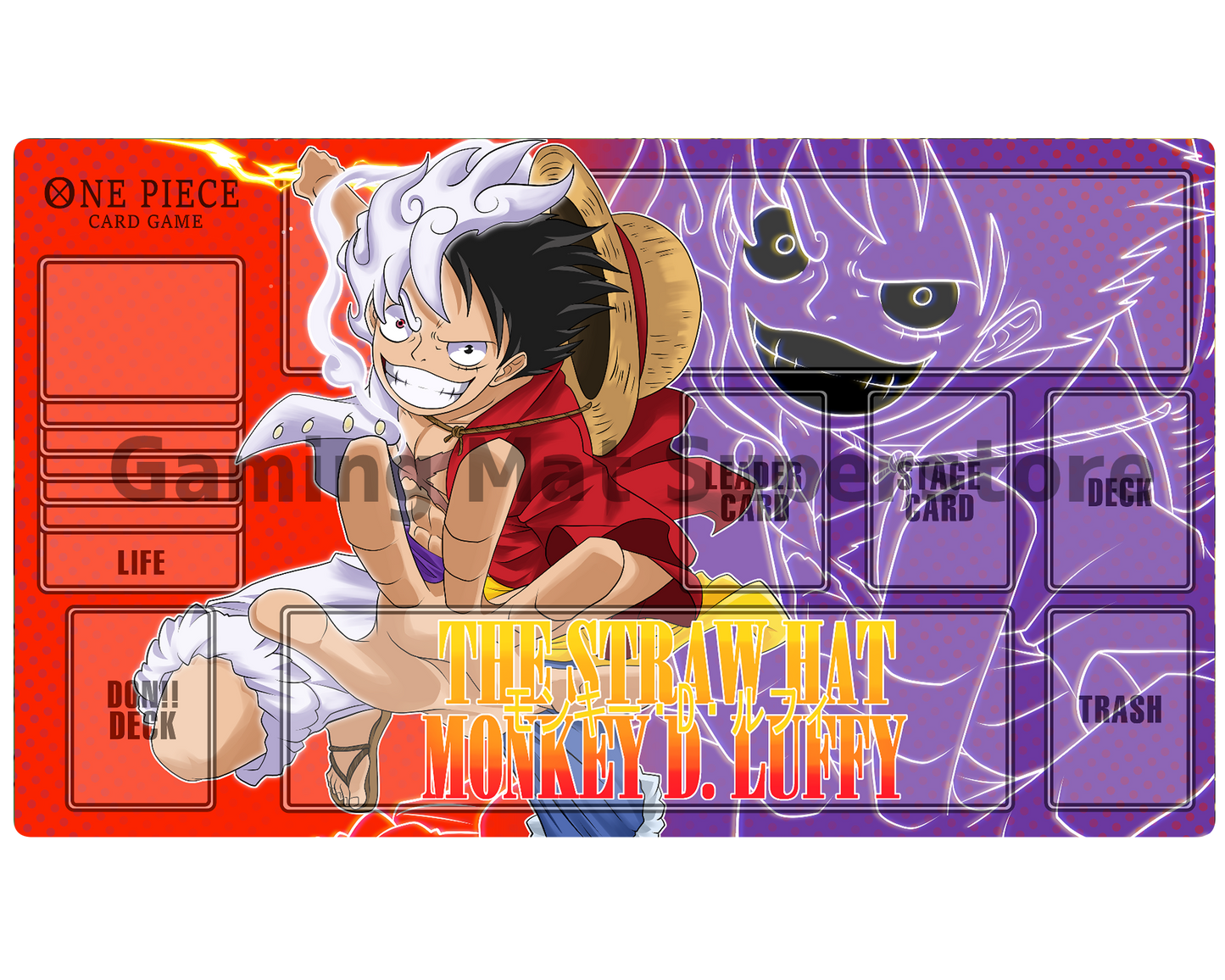 OP Playmat Luffy Red/Purple Mat Zones Stitched Edges Anime Design