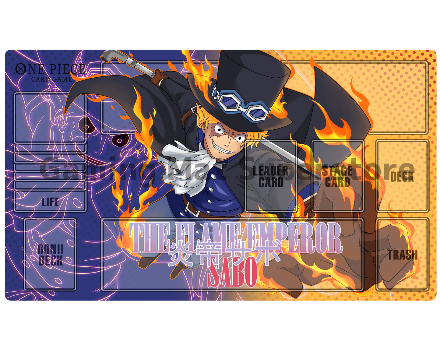 OP Playmat Sabo Purple/Yellow Mat Zones Stitched Edges Anime Design