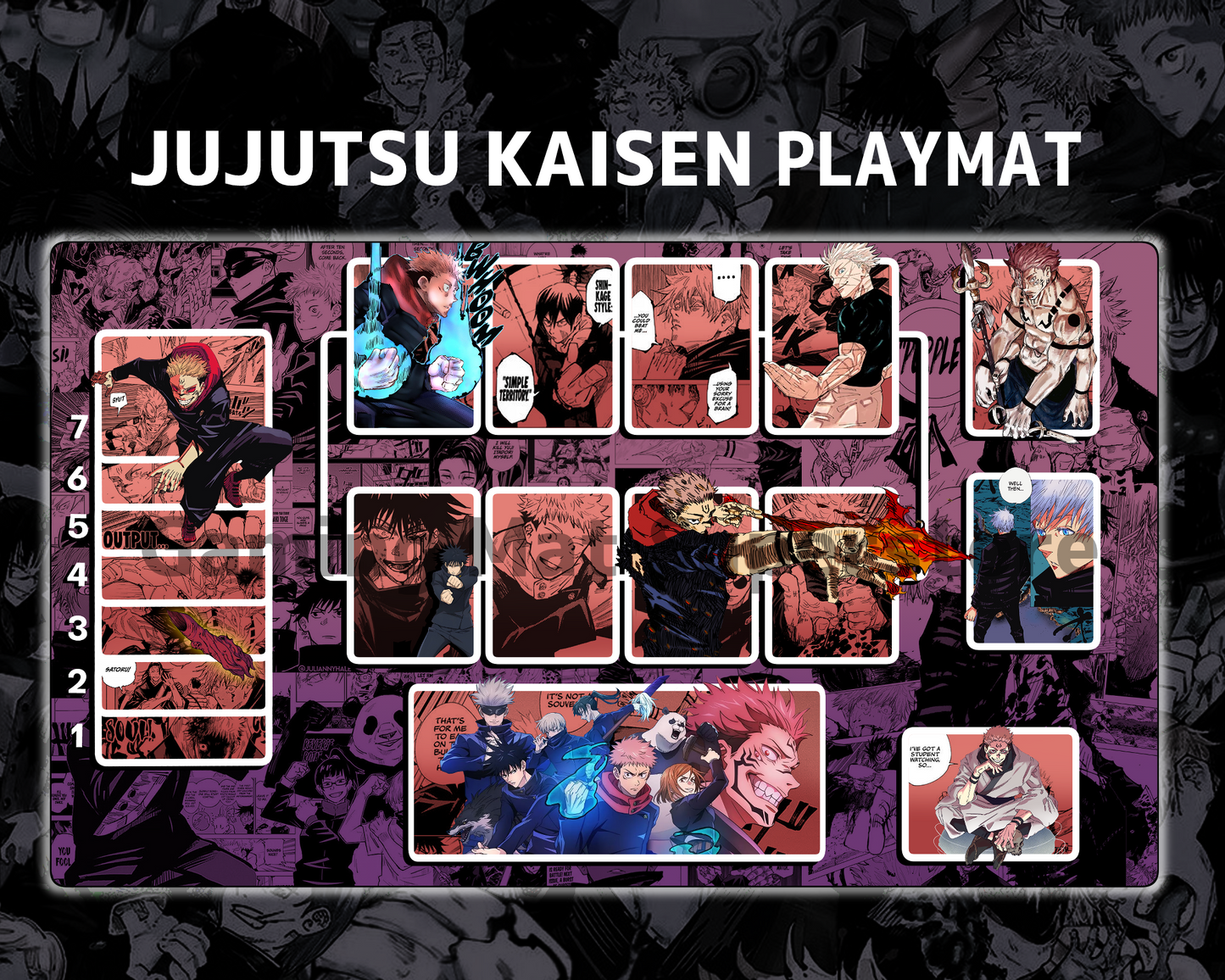 Union Arena Playmat Jujutsu Kaisen Pink/Purple Mat Zones Stitched Edges Anime Design