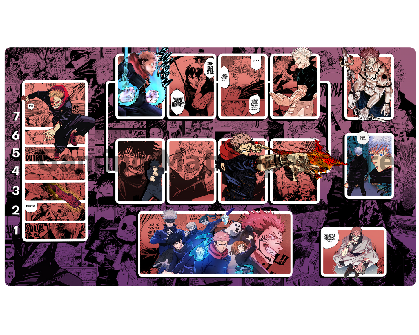 Union Arena Playmat Jujutsu Kaisen Pink/Purple Mat Zones Stitched Edges Anime Design