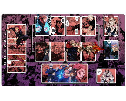 Union Arena Playmat Jujutsu Kaisen Pink/Purple Mat Zones Stitched Edges Anime Design