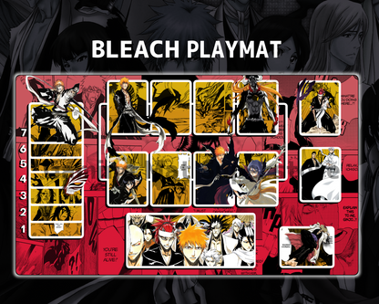 Union Arena Playmat Bleach Red Mat Zones Stitched Edges Anime Design