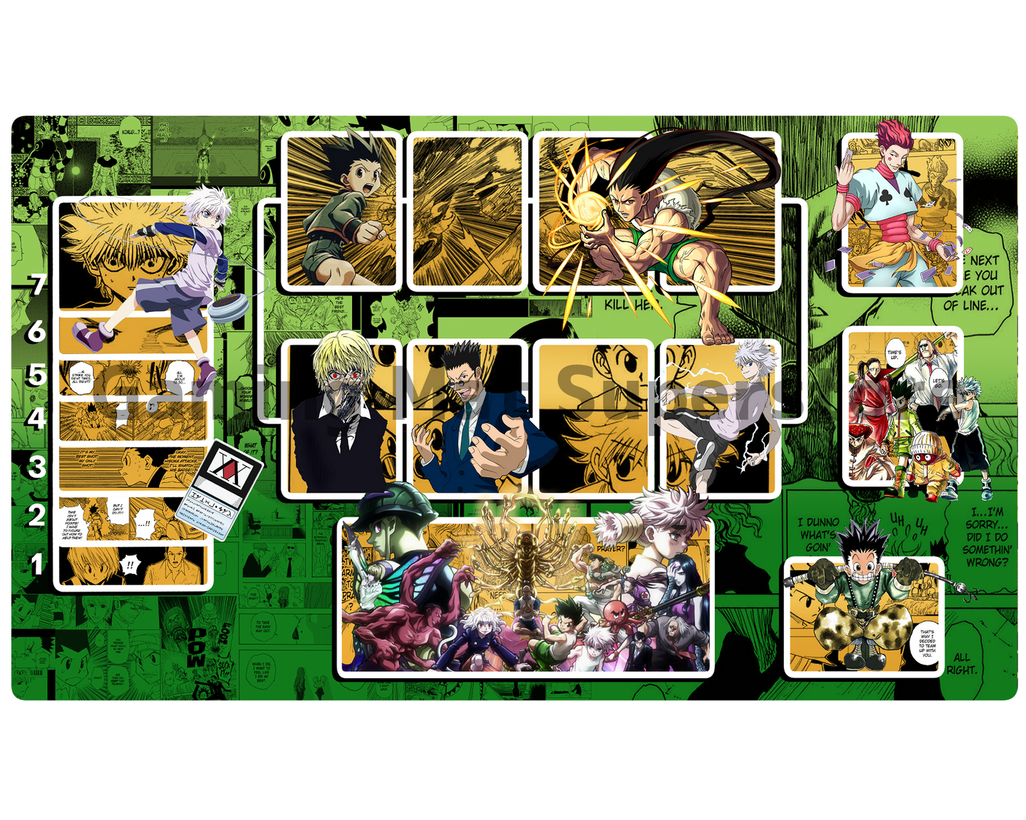 Union Arena Playmat Hunter X Hunter Green Mat Zones Stitched Edges Anime Design