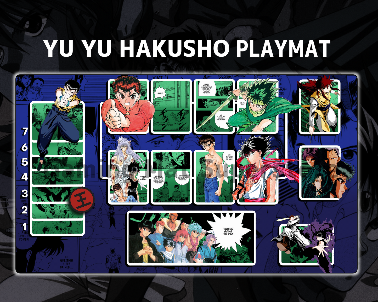 Union Arena Playmat Yu Yu Hakusho Blue Mat Zones Stitched Edges Anime Design