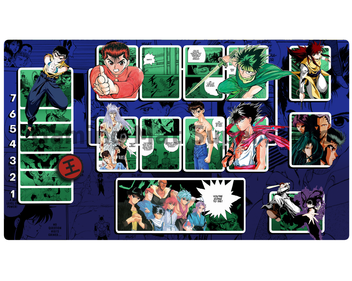 Union Arena Playmat Yu Yu Hakusho Blue Mat Zones Stitched Edges Anime Design