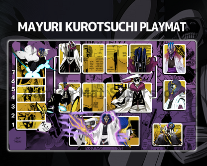 Union Arena Playmat Bleach Mayuri Kurotsuchi Purple Mat Zones Stitched Edges Anime Design