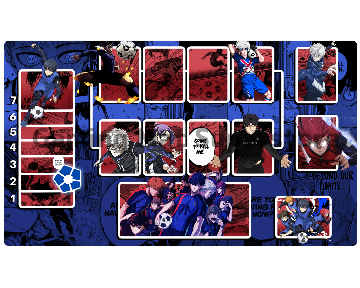 Union Arena Playmat Blue Lock Blue Mat Zones Stitched Edges Anime Design