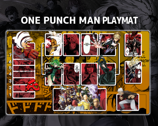 Union Arena Playmat One Punch Man Orange Mat Zones Stitched Edges Anime Design