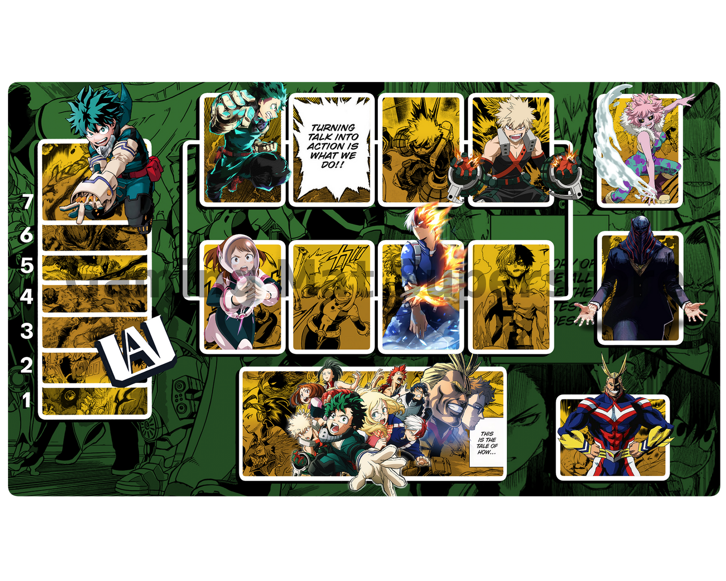 Union Arena Playmat My Hero Academia Green Mat Zones Stitched Edges Anime Design