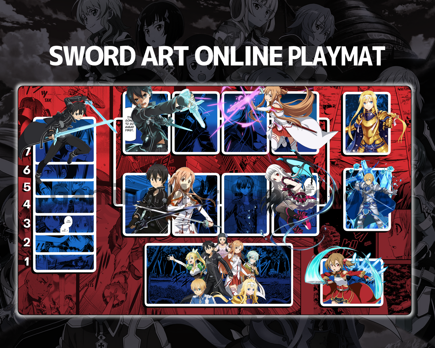 Union Arena Playmat Sword Art Online Red Mat Zones Stitched Edges Anime Design