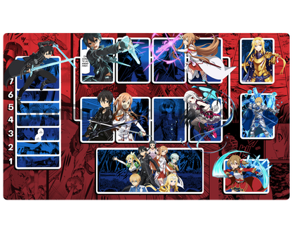 Union Arena Playmat Sword Art Online Red Mat Zones Stitched Edges Anime Design